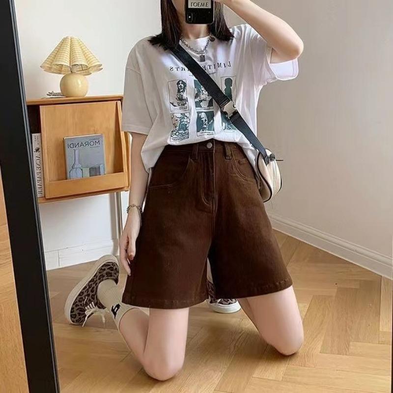 

Однотонные джинсовые брюки с пятью точками для женщин в корейском стиле, летние, новые, повседневные, облегающие, средней длины, с высокой талией для женщин XL