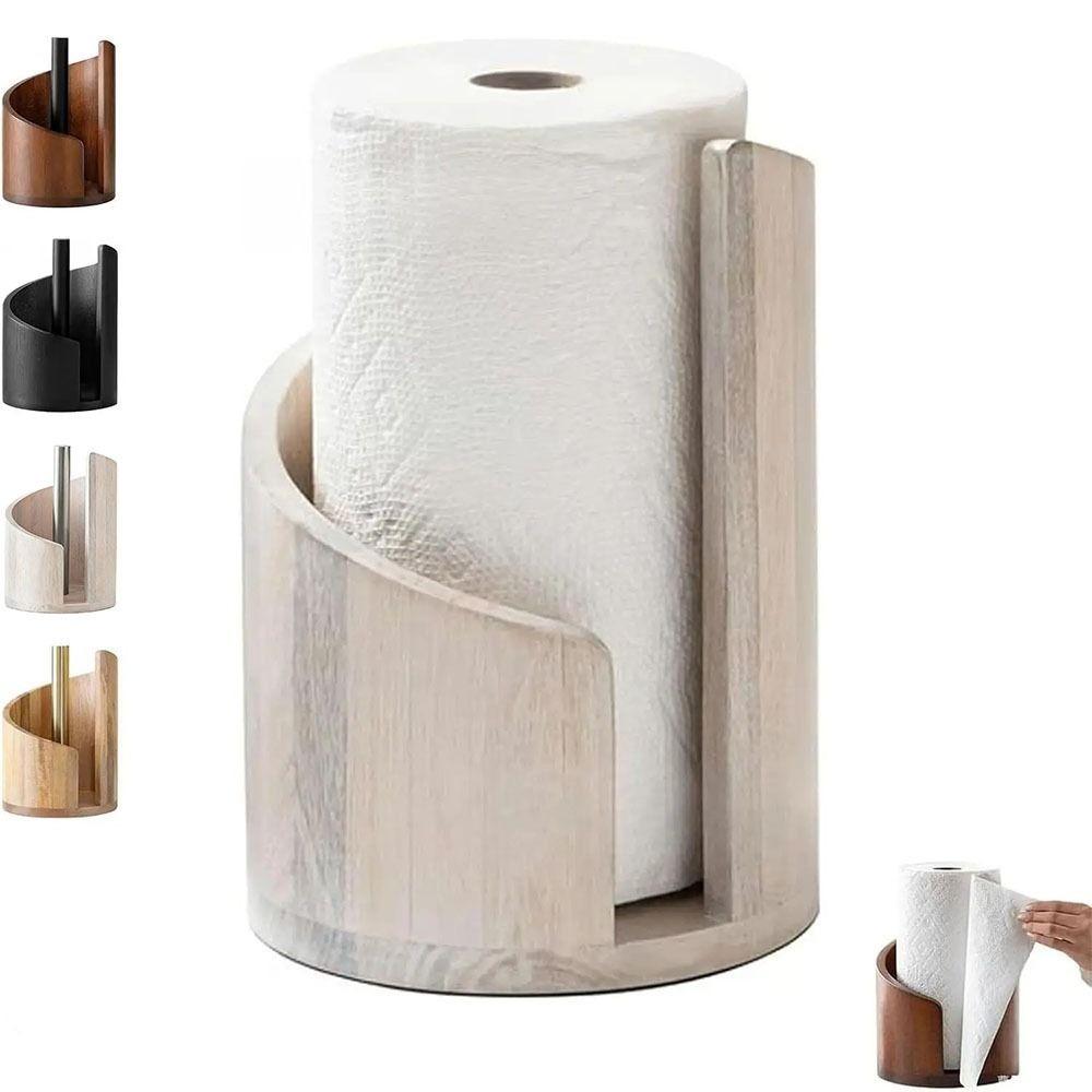 Wooden Kitchen Paper Towel Holder Freestanding Countertop Napkin Roll Organizer for Dining Room Decorative Tissue Storage Rack