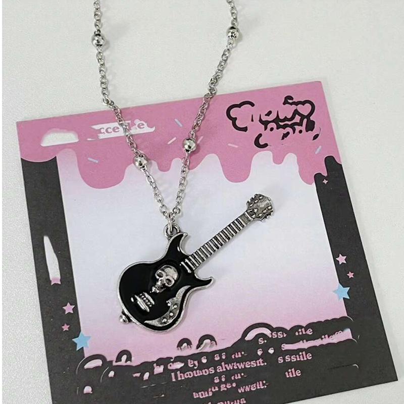 Clavicle Chain Ins Style Dark Gothic Rock Punk Skull Guitar Necklace 60CM
