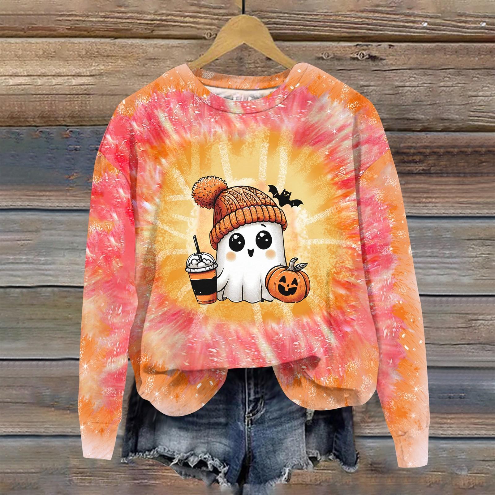 

Женская мода Хэллоуин с длинным рукавом с принтом Свободная толстовка с круглым вырезом Топ S