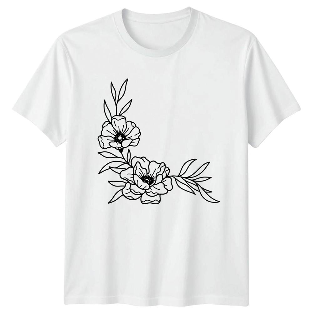 Elegant Minimalist Flower Line Art Unisexs TShirt Botanical Outline Floral S