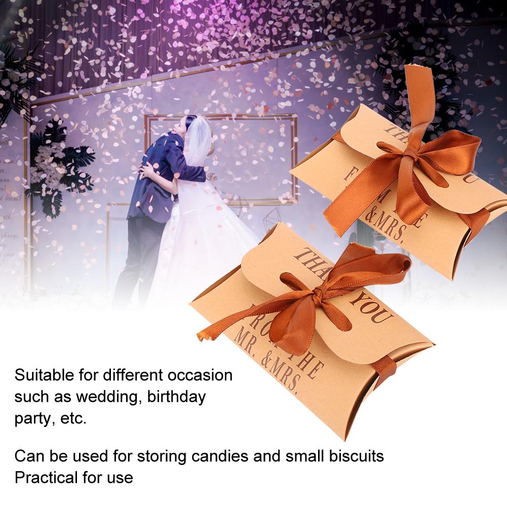 50pcs Kraft Paper Pillow Shaped Wedding Birthday Party Gift Box Portable Exquisite Candy Box