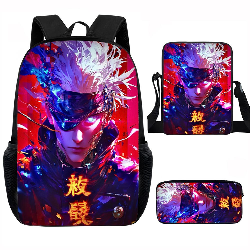 J-Jujutsu Kaisen 3pcs Set Backpack 40cm/15.7inch School Bags Shoulder Bag Pencil Case Computer Book Bag for Boys Girls Best Gift
