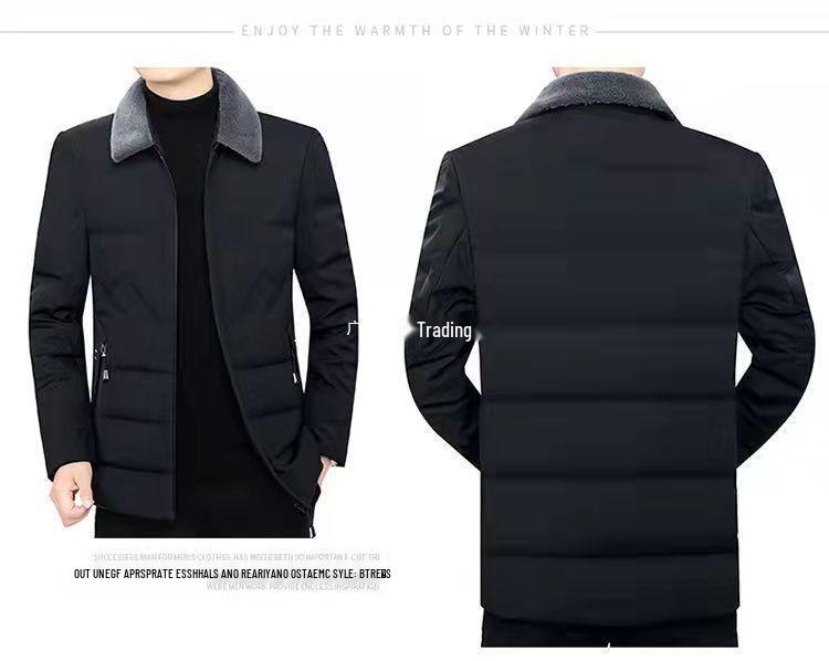 Men's Middle-Aged Warm Down Jacket with Detachable Fur Collar and Fleece Lining