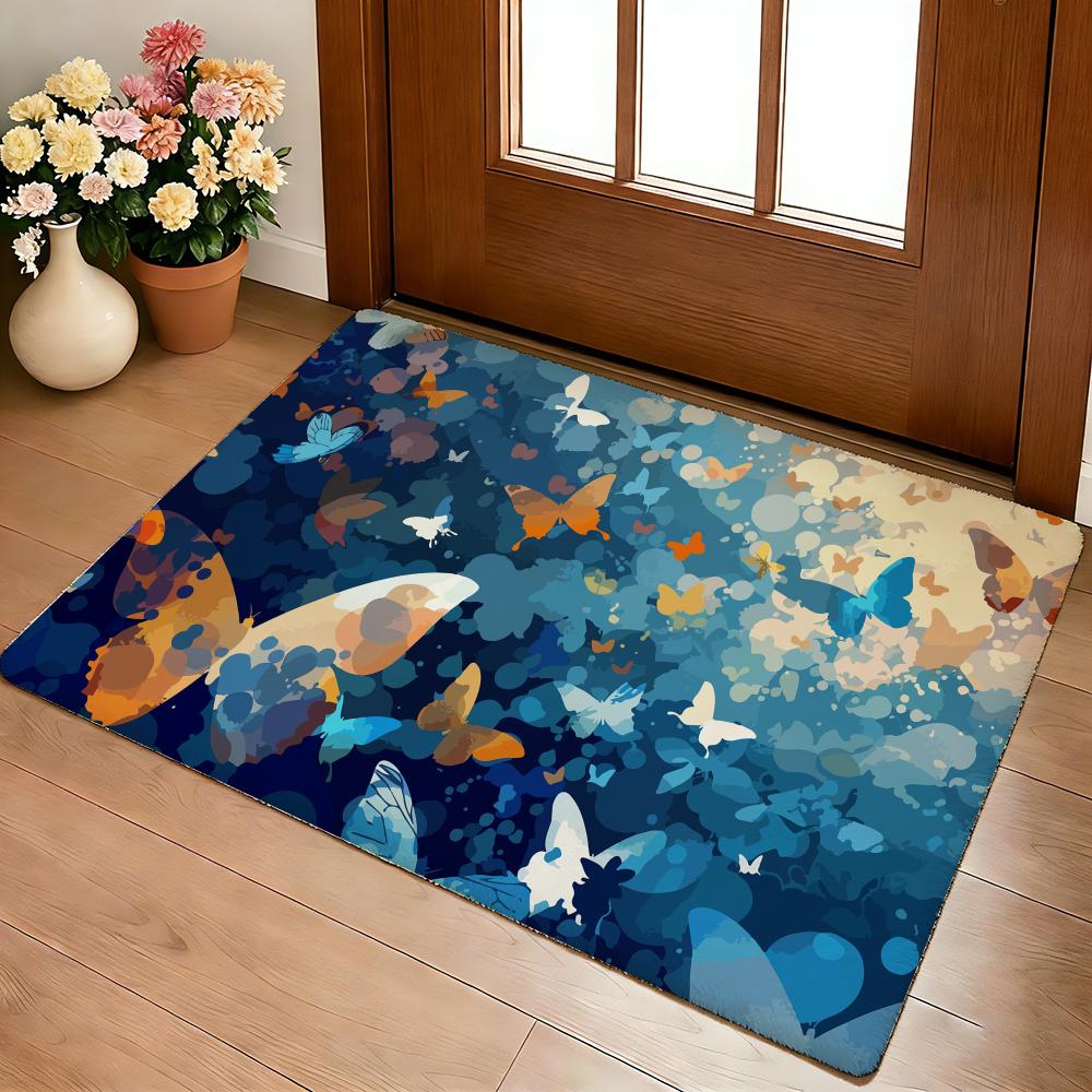 Butterflies Funny Floor Mat Cozy Flannel Soft Thick Non-Slip Mat For Living Room Bedroom Kitchen Decor Rugs