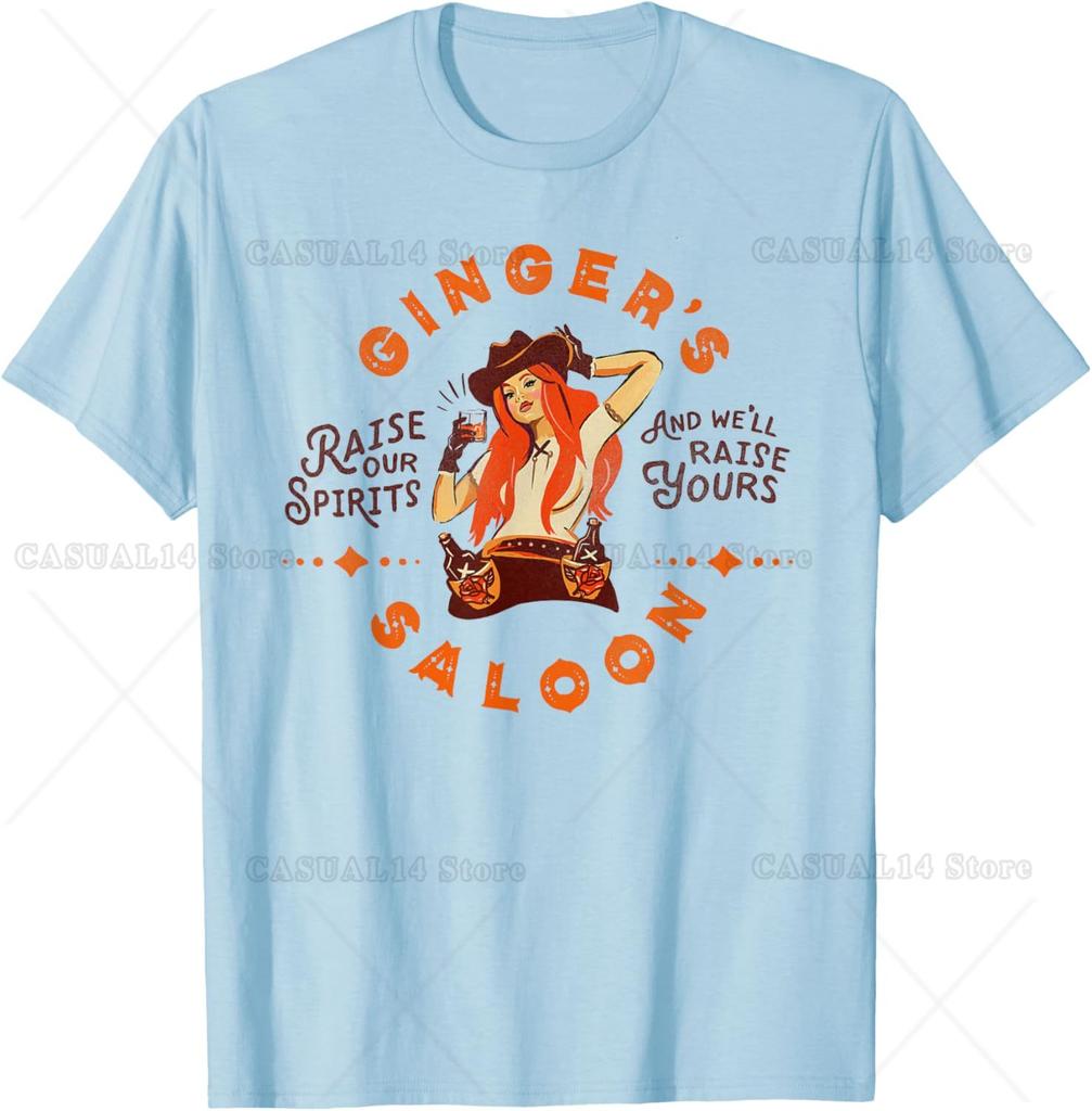 Gingers Saloon Vintage Cowgirl Whiskey Redhead Dive Bar Artist Gift T-Shirt Cotton Short Sleeve