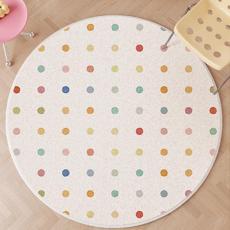 Round Living Room Carpet Colorful Polka Dot Carpets Fluffy Soft Floor Mat Cute Sweet Girl Home Decoration Rug for Bedroom