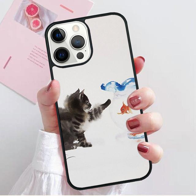 

Cat And Goldfish phone Case Cover For iPhone 17 Air 16 15 14 Plus apple 16 11 12 13 Pro Max coque iPhone 13
