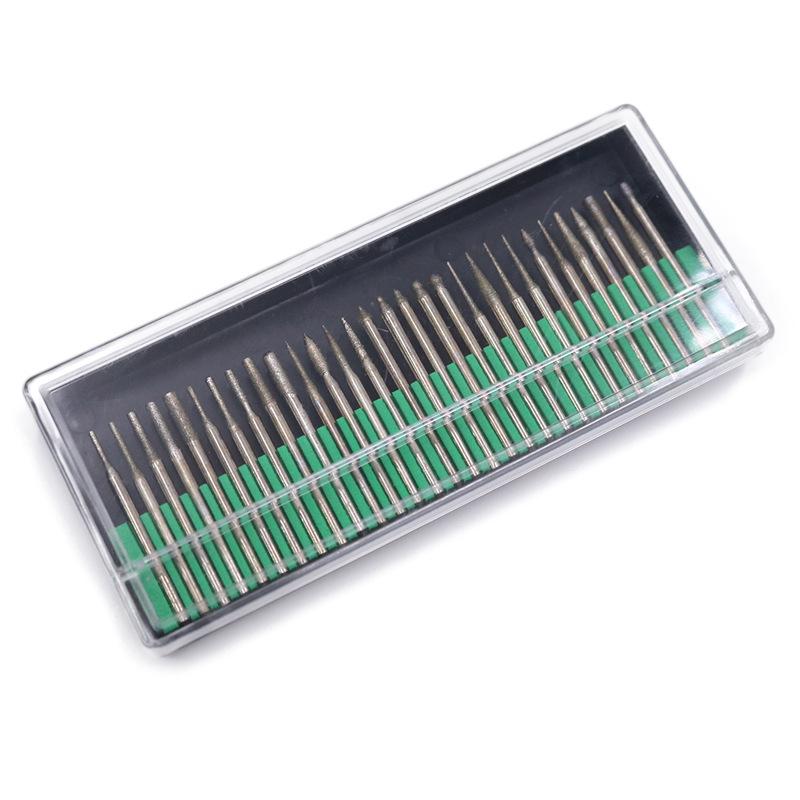 Diamond Grinding Head Set, 3mm Green Box: Cylindrical Alloy Grinding & Pneumatic Needle Heads