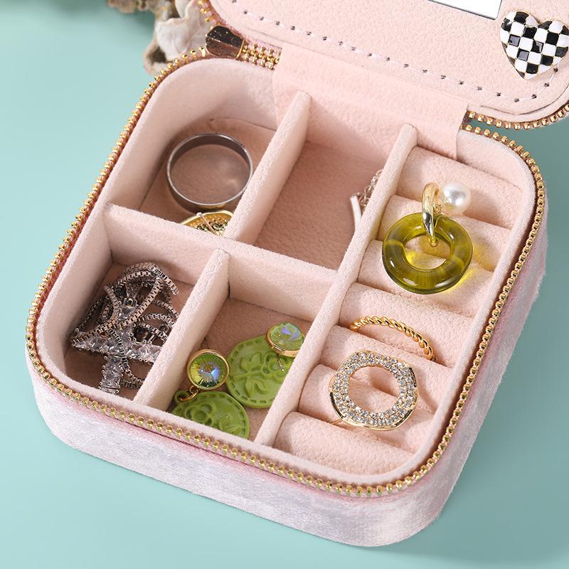 European Style Two-Layer Velvet Jewelry Box with Mirror for Earrings, Rings, and Necklaces