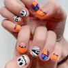 24 Pcs Halloween Press On Nails Short CEWEWP Square Cartoon Fake Nails Mummy Patch Press Ons Nail Tips Orange French Glue On Nails with Terror