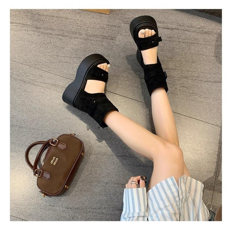 2025 Summer Women's 7cm Platform Sandals Retro Roman Strappy Sandals with Hidden Wedge Heel,Chunky High Heel Ankle Booties
