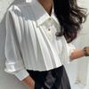 Small Niche Pleated Black Shirt for Women, Korean Version, Spring Design Sense, Short Shirt, High Waist Versatile Top