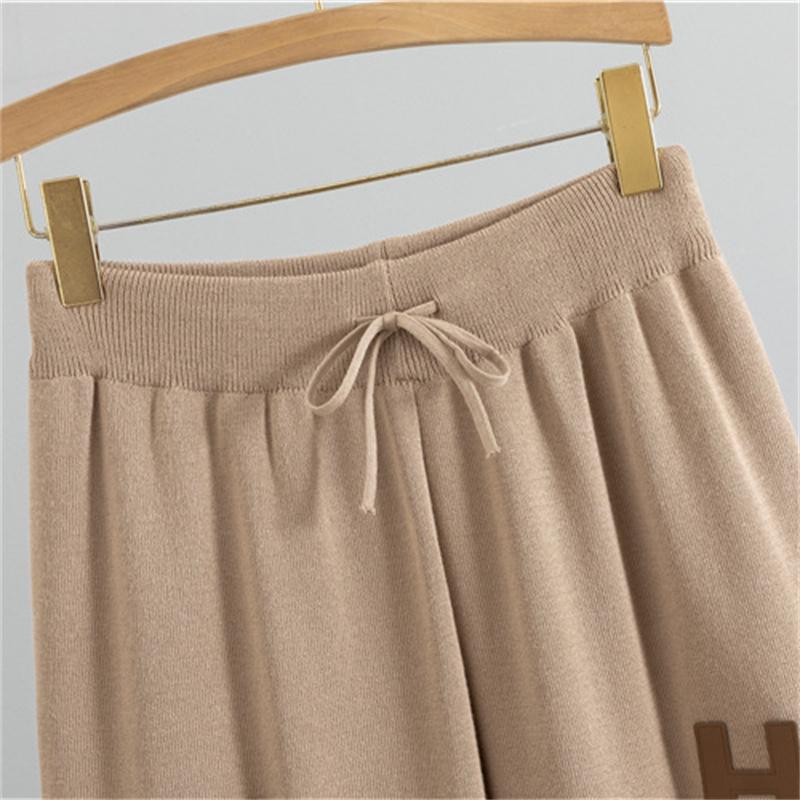 Women's Autumn Winter Fashion Casual Suit Mid Length Knitted Open Shirt Pants Two Piece Suit