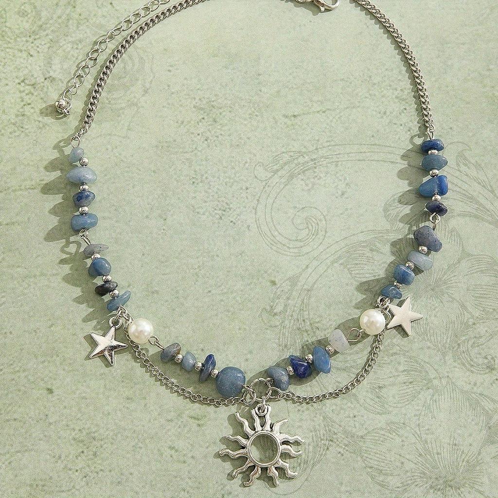 Fashionable Sun And Star Pendant Necklace With Artificial Zircon And Pearl Exquisitely Crafted Jewelry Accessory For Women Daily Wear And Gift-giving