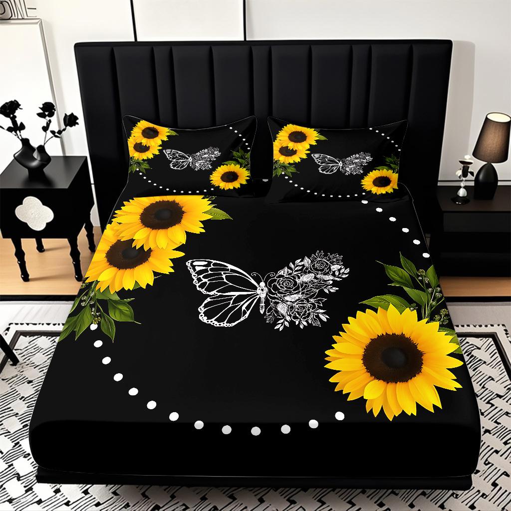 Home Textiles Sunflower Pattern 3D Digital Printing Sanded Sheet Three-Piece Set, Pattern