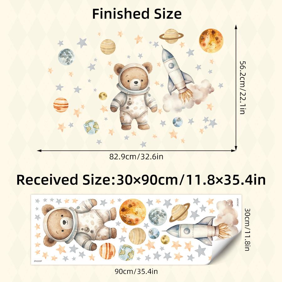 

Kawaii Bear Astronaut Spaceship Wall Decal Self‑Adhesive Sticker for Children Nursery Room 30x90CM