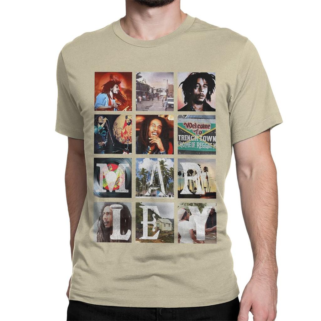 Bob-Marley Collage Reggae T-Shirt for Men Women Jamaican Music Vintage Pure Cotton Tees Short Sleeve T Shirts 6XL Clothing