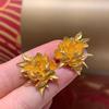 Gold-Plated Peony Flower Stud Earrings - Vintage Light Luxury Style for Women