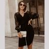 Lace Knitted Dress Autumn and Winter Large Size Female Long-sleeved Slimming Wool Dress