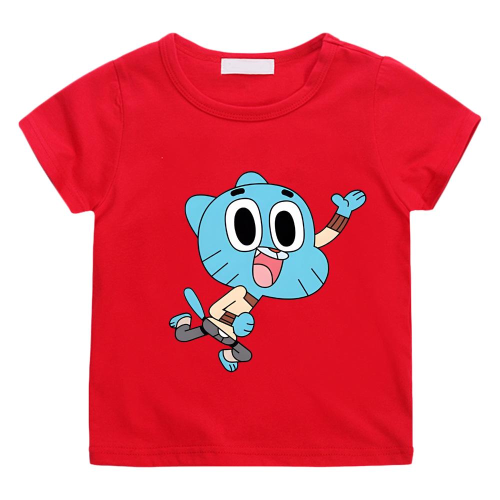 

Kawaii Cotton T Shirt The Wonderfully Weird World of Gumball Kids T-Shirt Street Fashion Graphic Tshirts Breathable Casual Tees 14T червоний