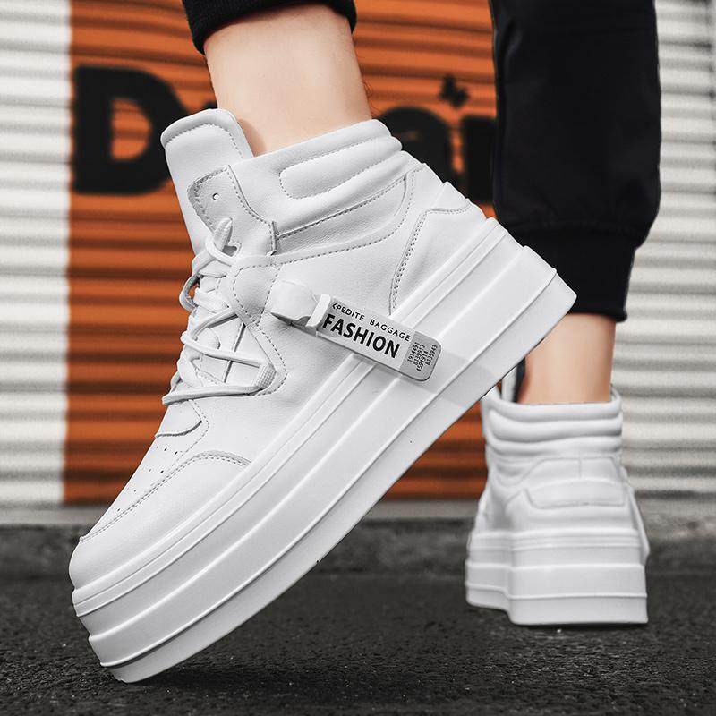 

2025 осень и зима новая дышащая трендовая обувь зеленая обувь мужские маффины универсальные с внутренней танкеткой на толстой подошве маленькие белые кеды 44