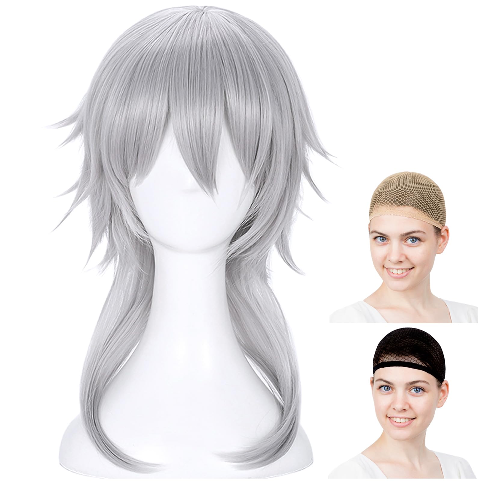 

CaseEden Cosplay Wig, Premium Short, Long Nape, Heat Resistant, Dark Silver, WIG6050
