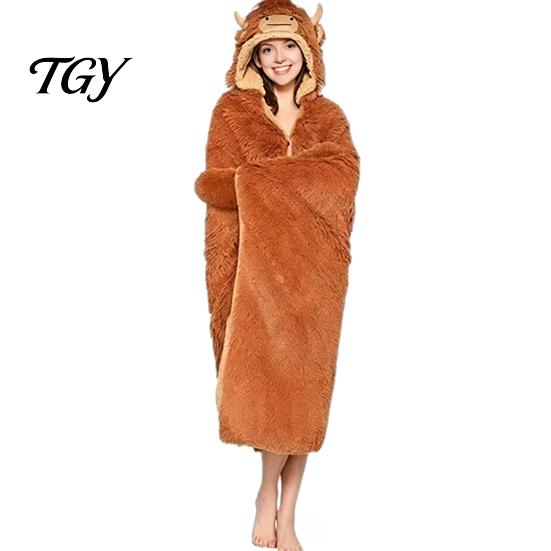 Cozy Sleep Wear Animal Wearable Blanket Hoodie, Adults Oversized Fleece Sweatshirt Comfortable Cape Sleepwear, Halloween Cosplay Costume Plush Hooded