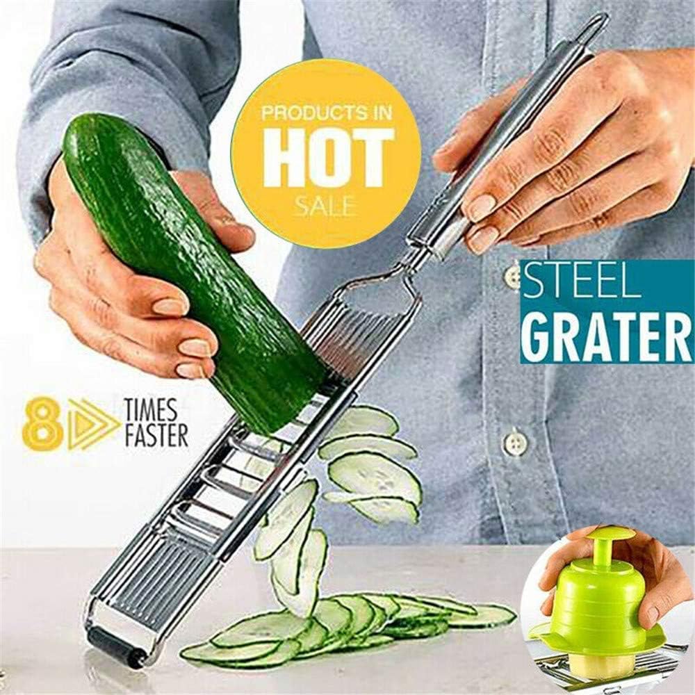 Multi-purpose Vegetable Slicer, Portable Stainless Steel Vegetable Cutter, 3-in-1 Manual Food Chopper, Adjustable Kitchen Tool for Onion Vegetable