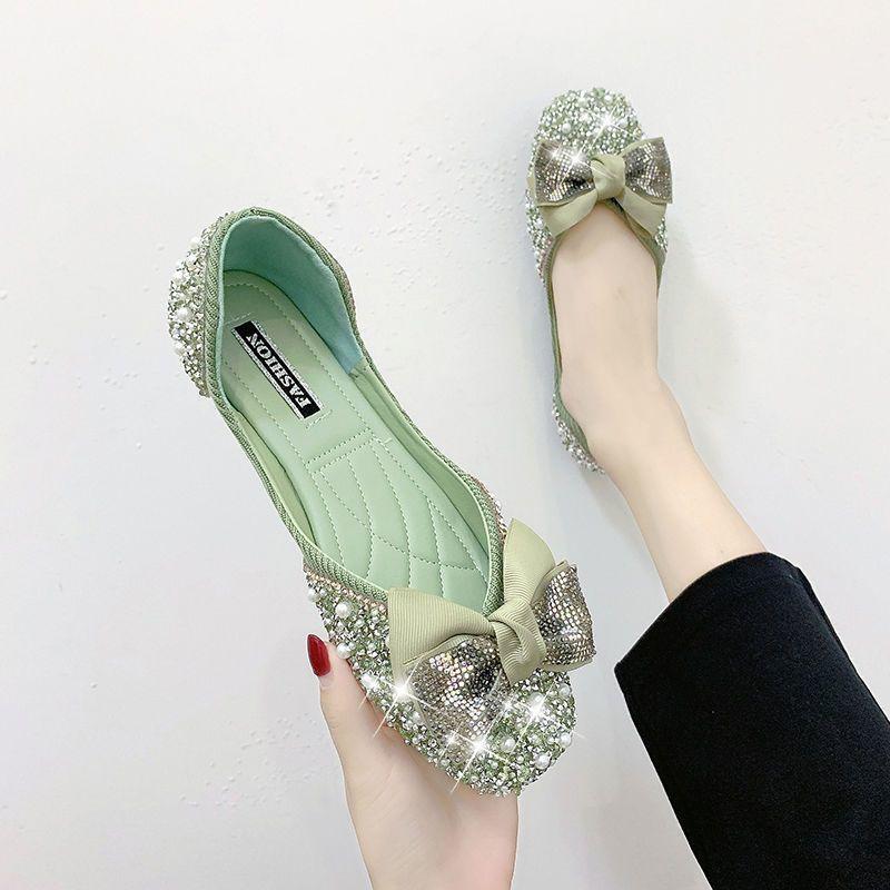 Fairy pregnant woman princess shoes versatile pearl one-pedal Doudou shoes 2025 autumn new grandma flat shoes