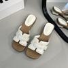 Woven one-word slippers 2025 summer new French slippers wear flat-bottomed thick heels sandals casual versatile slippers