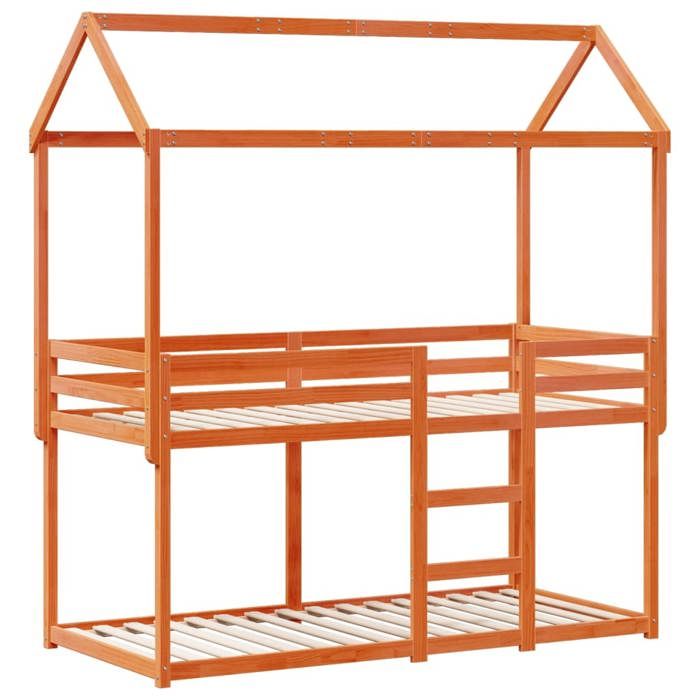 VidaXL Bunk Bed with Roof Wax Brown 90x190cm Solid Pine Wood, Bed, Bed Frame, Loft Bed, Bedroom Furniture, 3282126