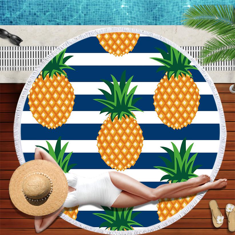 Tropical Fruit Pineapple Beach Towel Microfiber Floral Bath Shower Towels Round Beach Blanket Summer Swimming Shawl Yoga Mat
