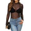 Women's Semi-turtleneck See-through Long-sleeved T-shirt Sexy Y2K Mesh Top