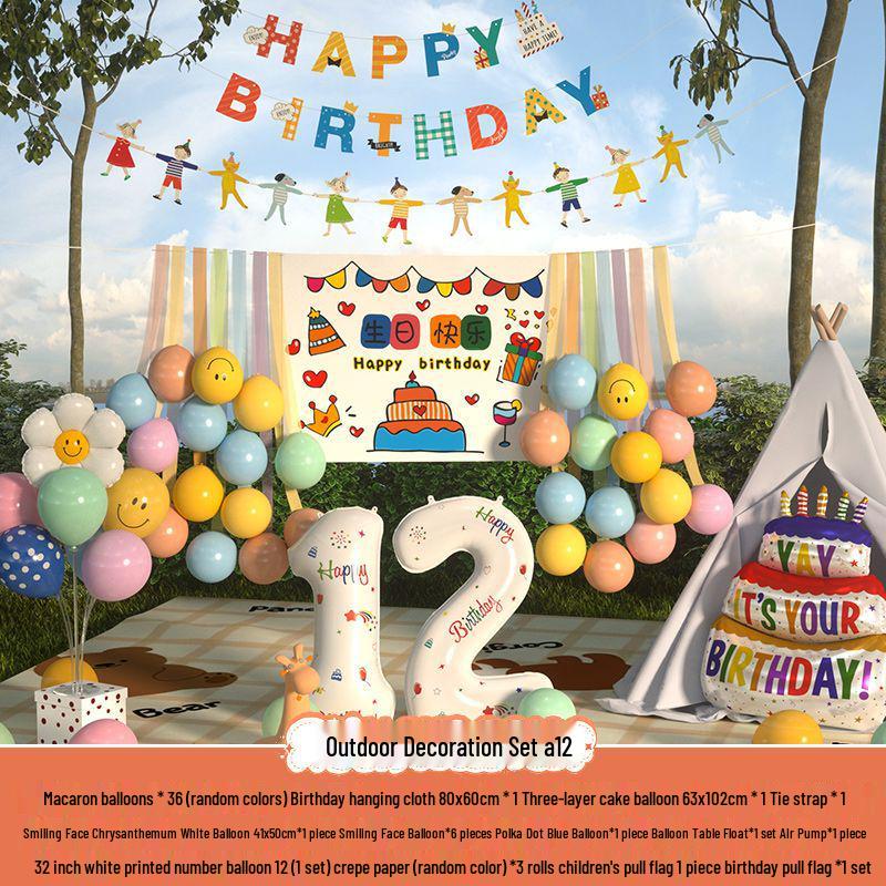 Xiaohongshu První narozeninová kempingová párty Balónky a banner pro děti