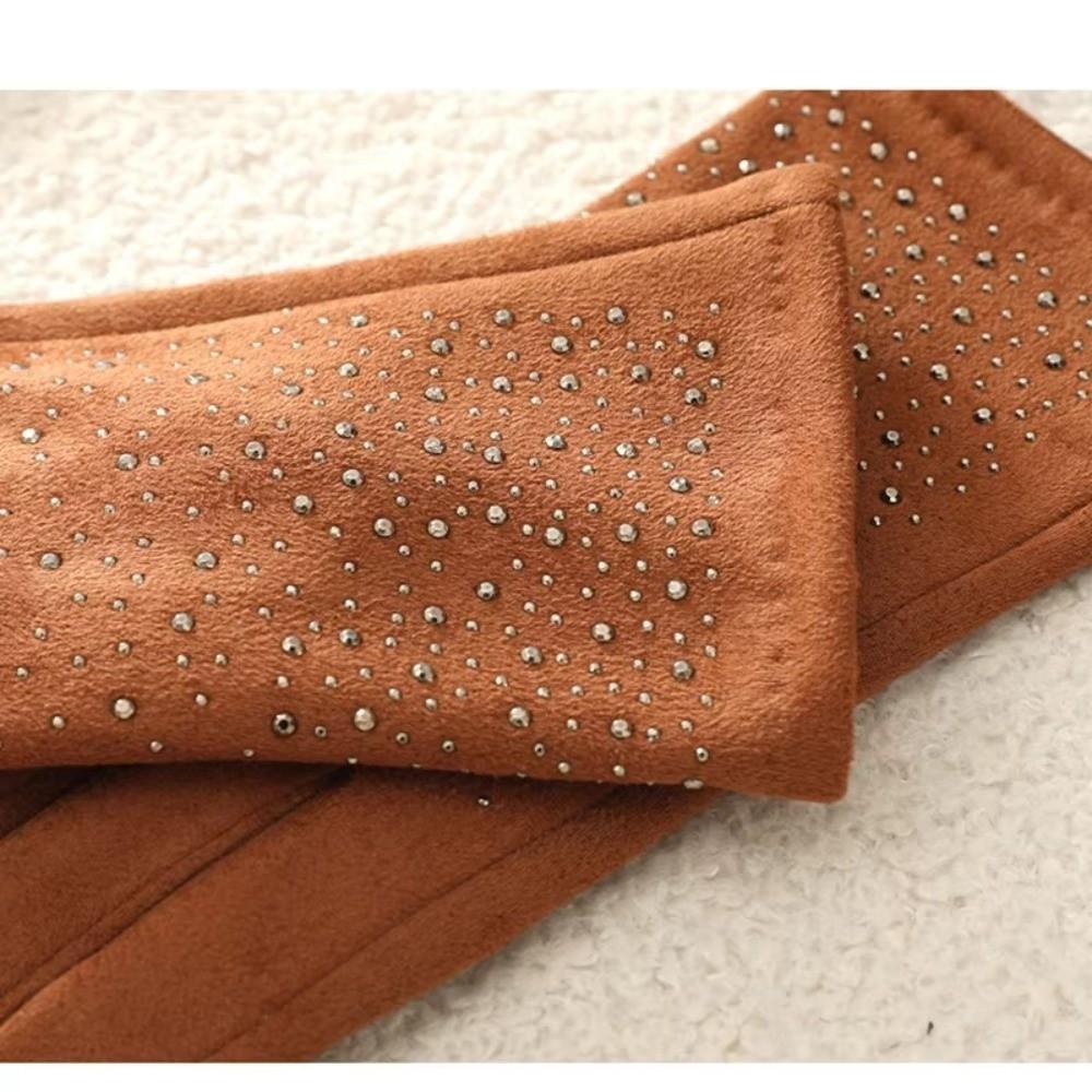 Fashion Elegant Suede Gloves Windproof Elasticity Hot Diamonds Gloves Thickened Warm Touch Screen Gloves Autumn Winter for Women