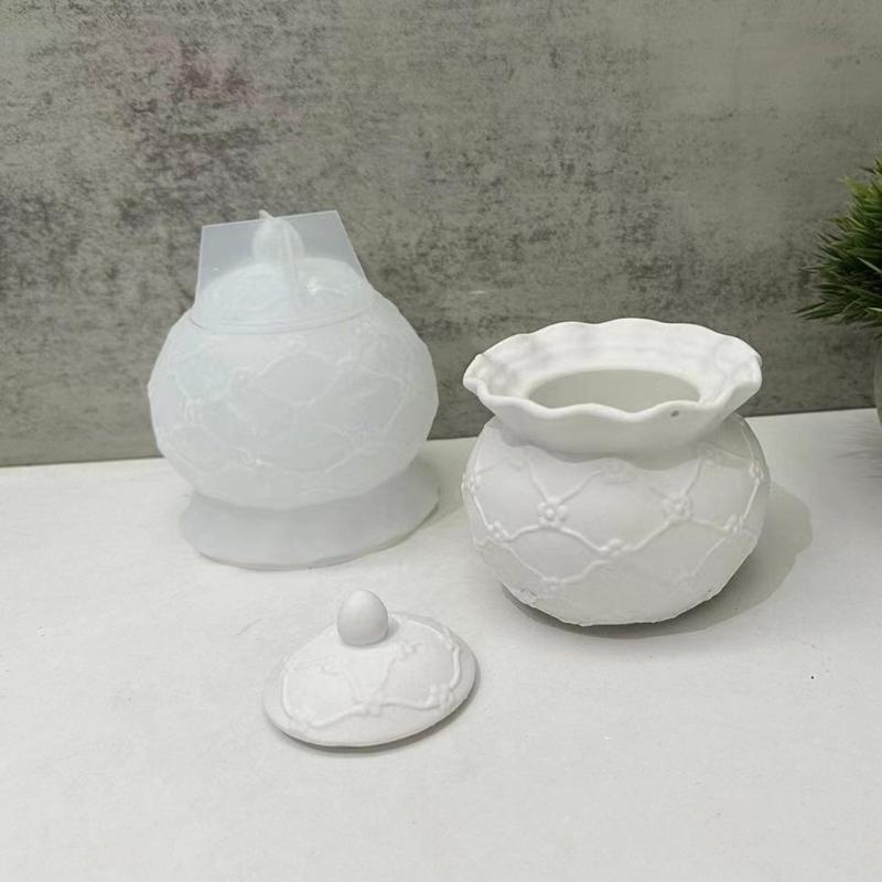 Preget mønster oppbevaringskrukkeform Smykkeorganisator Silikonform Gips Oppbevaringsboks Former for organiseringsentusiaster