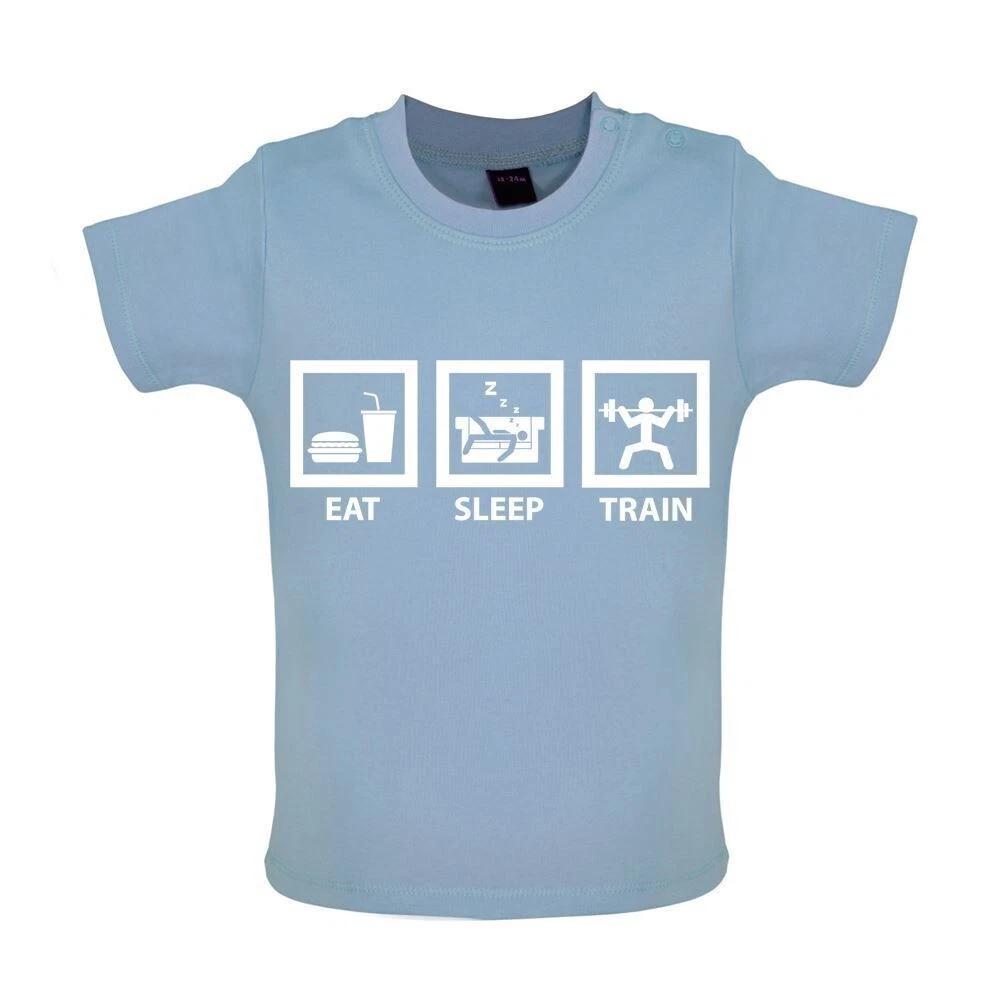 Eat Sleep Train - Kids Baby Kids Boys Girls Unisex T-Shirt / Bodysuit - Gym Weights Exercise Workout 140