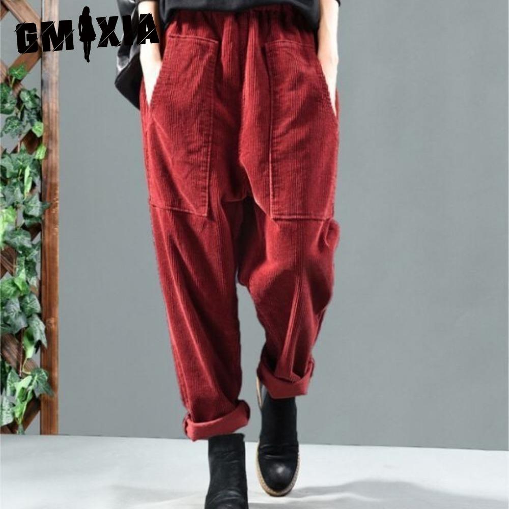 

GMXIA Вельветовые брюки-бананы трех цветов с эластичным поясом на весенне-осенний период M