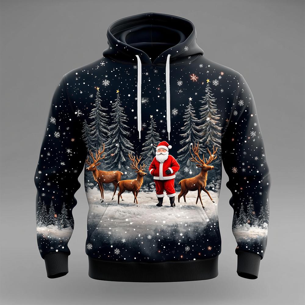 Santa Claus Reindeer 3D Printed Hoodie Men's And Women's Autumn And Winter Fashion Casual Pullover Christmas Holiday Party Top