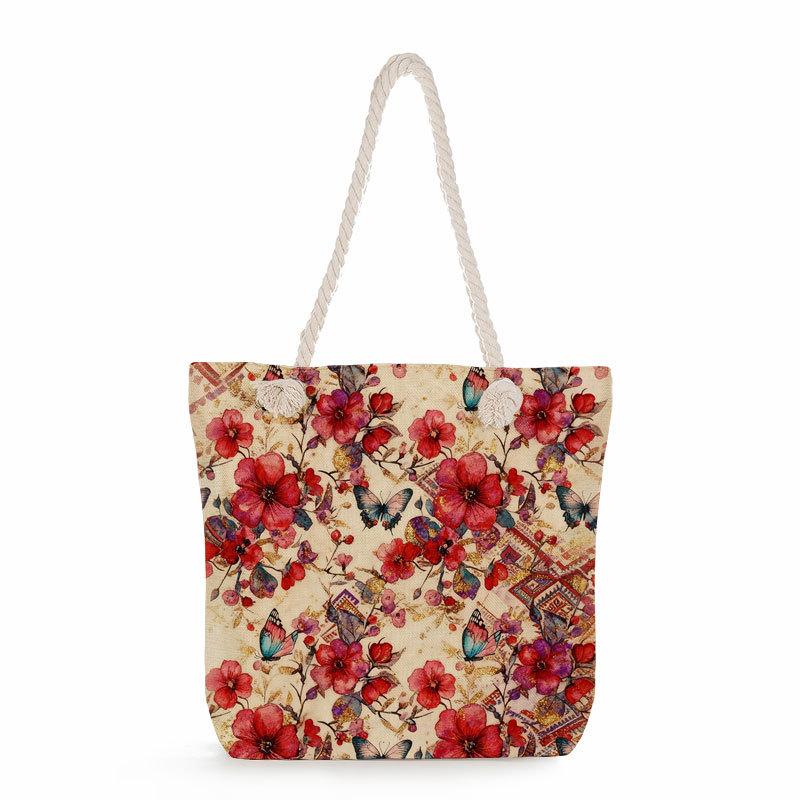 Multifunctional Flower Printed Thick Rope Shoulder Beach Bag 7582 KTB