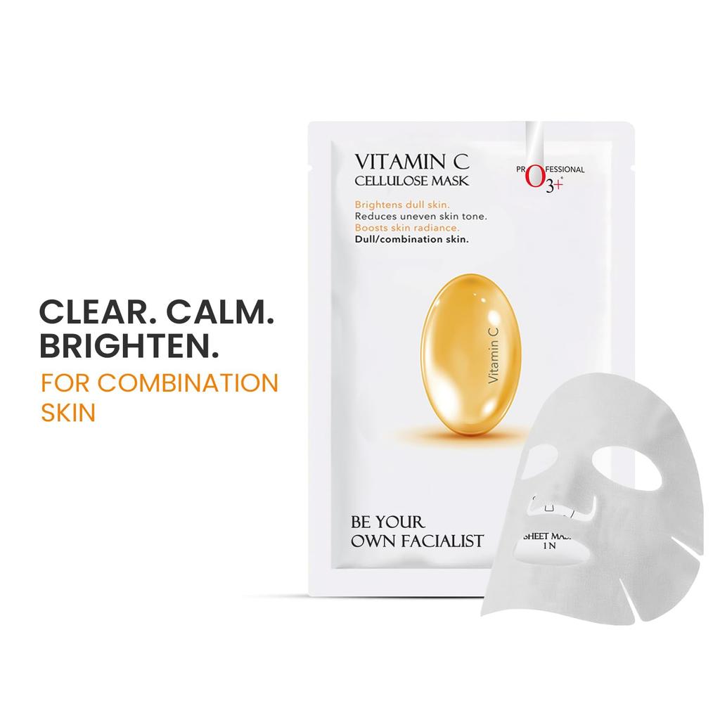 O3+ Facialist Vitamin C Cellulose Sheet Mask 30g Pack of 1 for Pigmentation & Even Skin Tone