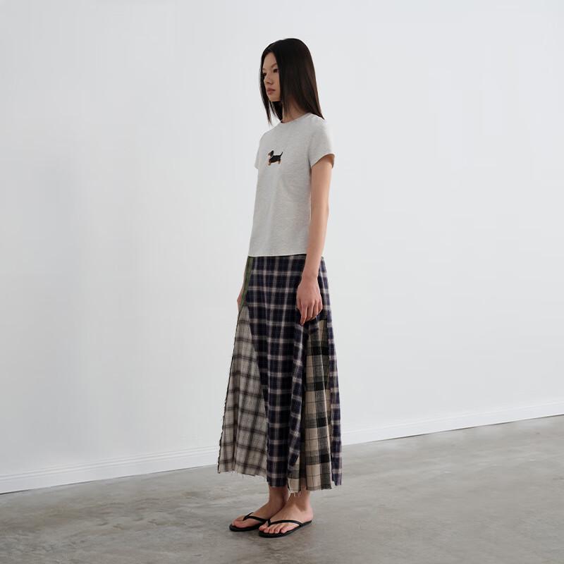 ЗЕЛЕНЫЙ ПОЯС Асимметричная Пэчворк в Клетку Юбка А-силуэта Длинная S