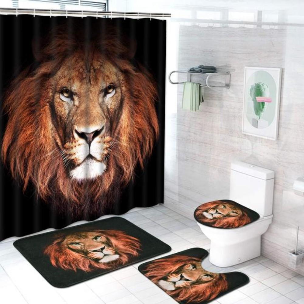 Crown Lion King 3D Luxury Bathroom Curtains Shower Curtain Set for Bathroom Modern Geometric Bath Rug Decor