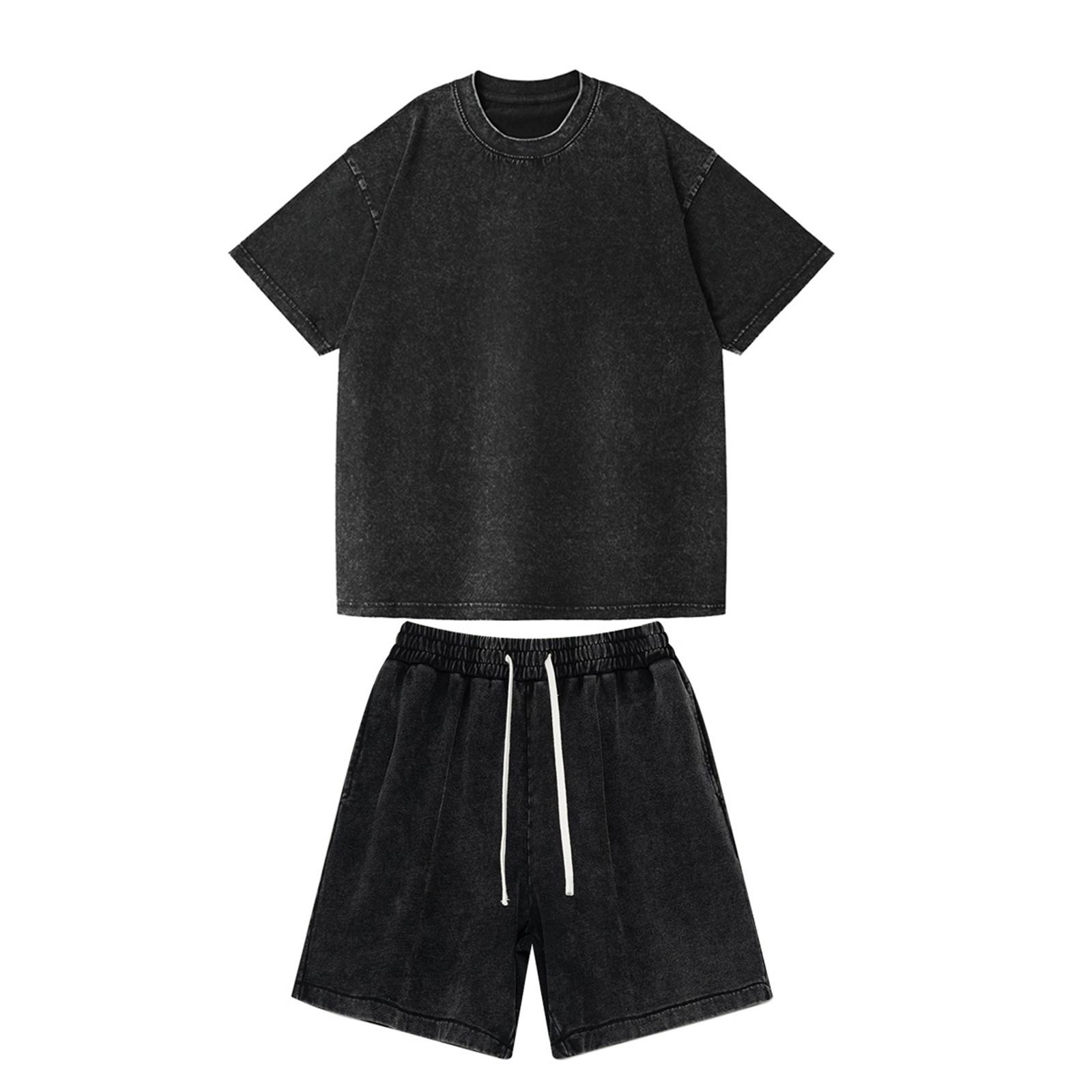 

Мужской модный костюм с шортами с эффектом потертости и варки, мужской свободный повседневный костюм M чёрный