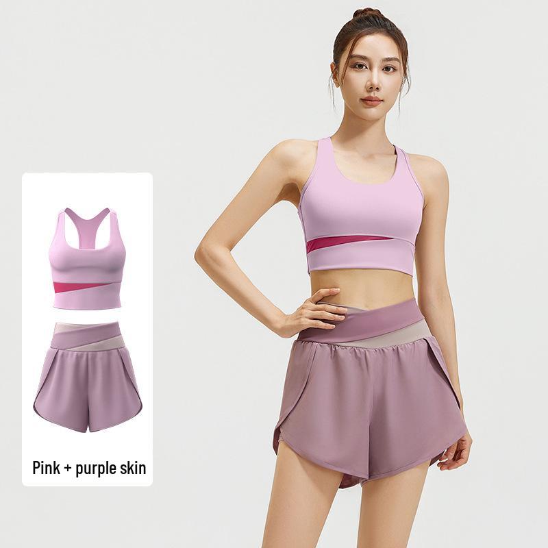 Nude Feeling Yoga Set: Color Block Anti-Exposure Two-Piece Sports Shorts