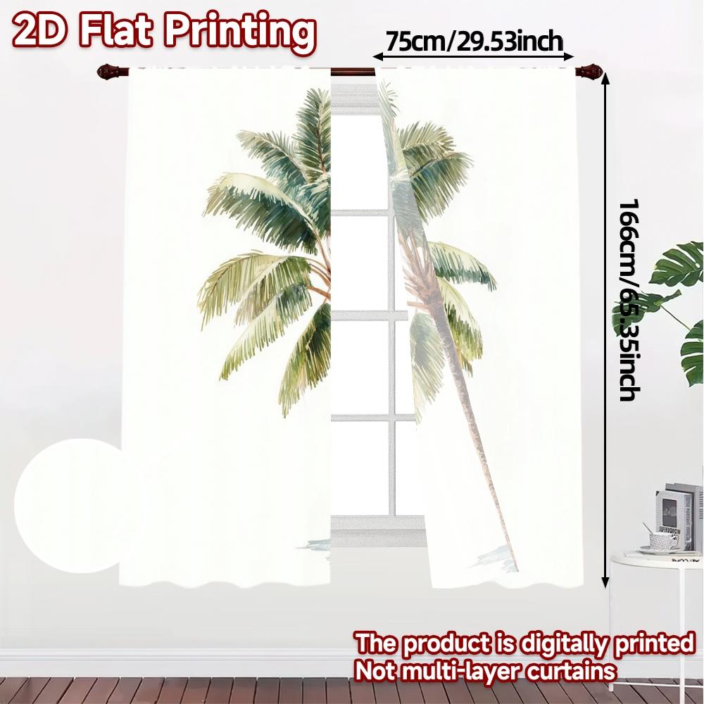 2pcs, 2D FLAT PRINTING Curtains (Without Rod) Palm Elegance Pattern Modern Curtains Prints Light Filtering Curtains All Seasons