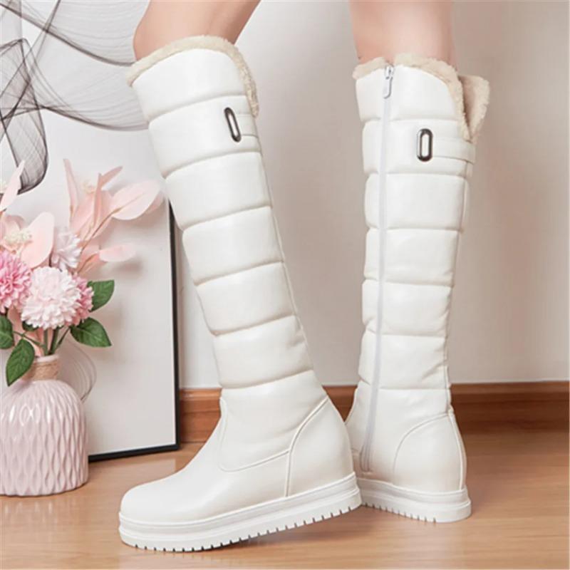 Fashion Winter Warm Pink White Snow Boots Women Shoes Low Heels Knee High Boots Female Platform Plush Long Boats Mujer Black