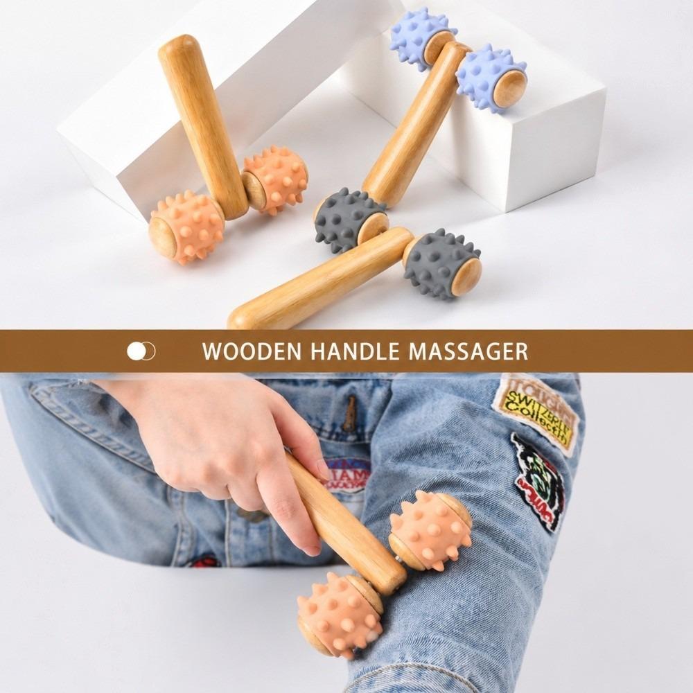 Wood Handle Roller Massage Stick Spiky Roller Body Massage Tool Massage Roller Muscle Relaxation