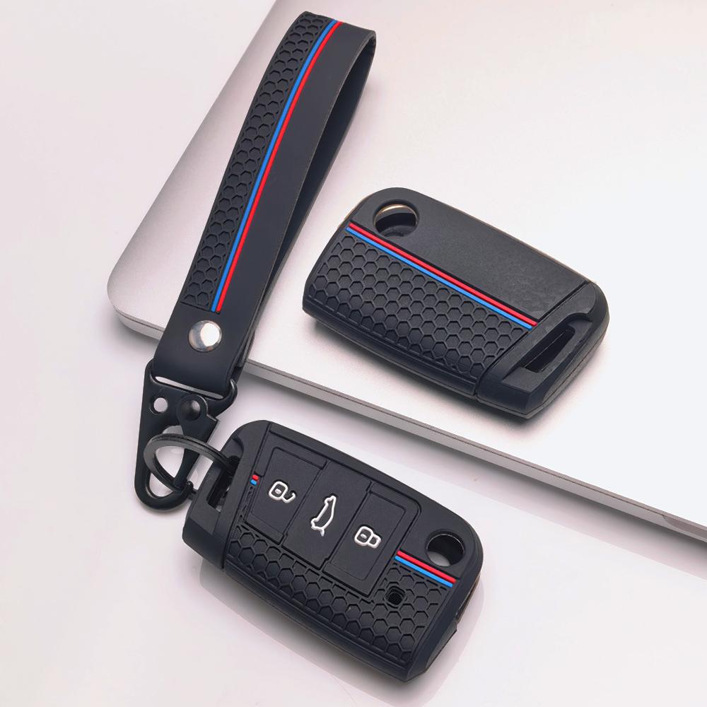Key Fob Cover for VW Golf Polo Tiguan Passat Jetta Octavia Touran Caddy Anti-Scratch Surface Shockproof Structure Soft Grip Texture